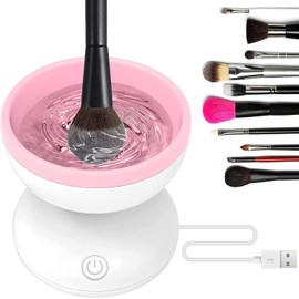Máquina de limpieza de brochas de maquillaje eléctrica, Herramienta máquina de limpieza de brochas de silicona de velocidad de viento portátil，para brochas de maquillaje de belleza. (Rosa)