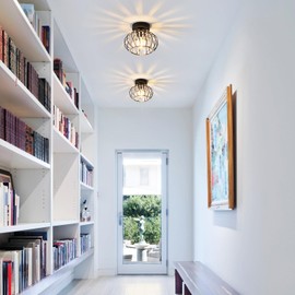 ANWIO Crystal Ceiling Light Fixture, Modern Semi Flush Mount Ceiling Light Shadow, Small Farmhouse Ceiling Chandelier for Hallway Living-Room Bedroom Entrance Walk-in Closet, fit E26 Base Bulbs, Black