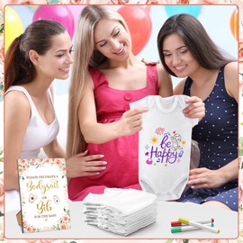 Panitay 100 Pcs Baby Bib Bodysuit Baby Shower Set Baby Shower Game Sign Baby Feeder Bib Newborn Bodysuit Fabric Marker(Floral)