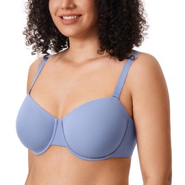 DELIMIRA Women's Inbarely Plus Balconette Bra Plus Size Full Coverage Seamless Unlined Underwire Bras Frost Blue 34B