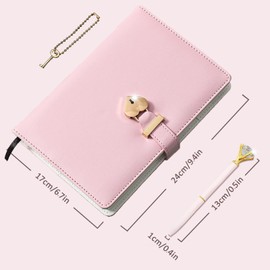 CIOUYAOS A5 Diary Teenager Girls Gifts, Heart-Shaped Key Lock Organiser Journal with Diamond Pen, Waterproof PU Leather Cover, Notebook for Teenager Girls 11 Years