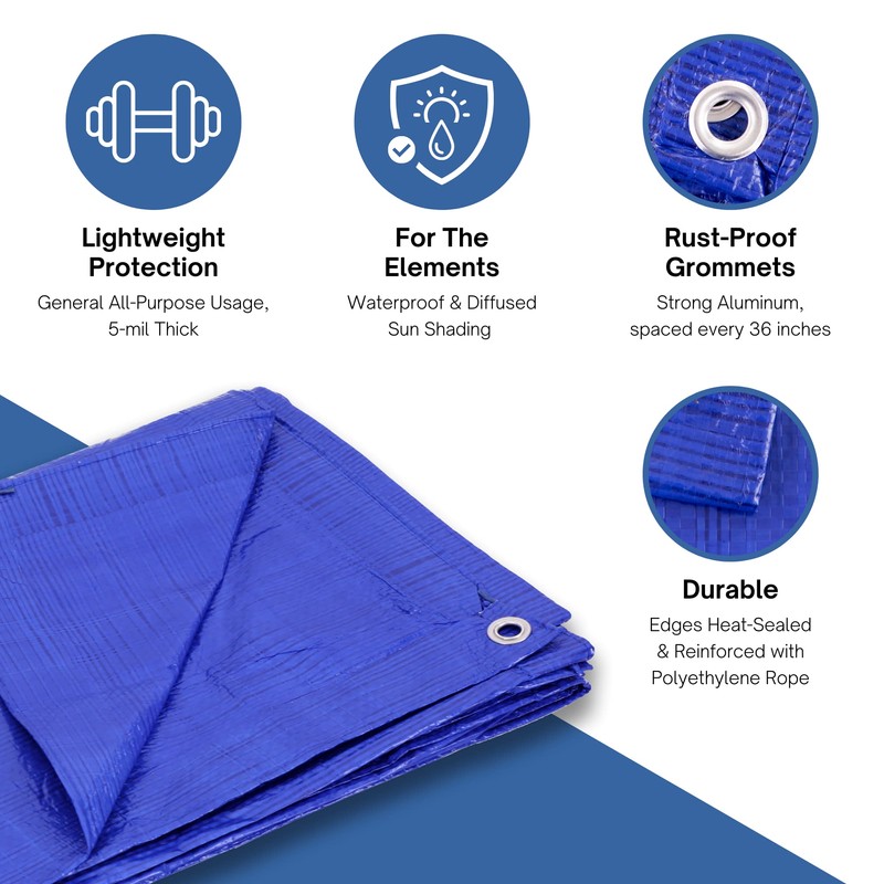 Kotap TRA-2020 Waterproof All-Purpose Multi-Use Protection/Coverage 5-mil Poly Tarp, Cut