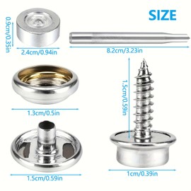 62Pcs Marine-Grade Stainless Steel Snap Fasteners Kit - Heavy-Duty Snaps for Boat Covers, Marine Upholstery, Clothing, Leather Craft & Canvas Fabric Projects