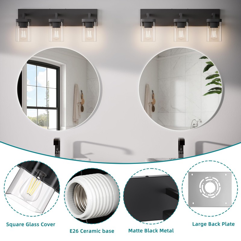 Danshinro Bathroom Lighting Fixtures Over Mirror, Square Design & Rectangle