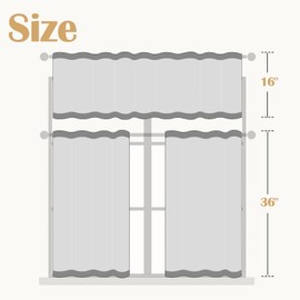 jinchan Boho Stripe Kitchen Curtains and Valance Set Linen Tier Curtains Bohemian Small Window Drapes 36 Inch for Cafe Living Room Bathroom Window Treatments Rod Pocket 3 Pieces Set Black on Beige