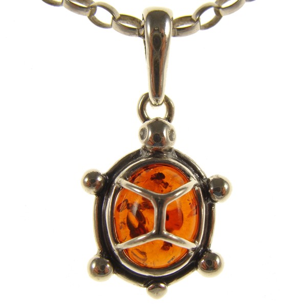 Baltic amber and sterling silver 925 cognac tortoise pendant (no
