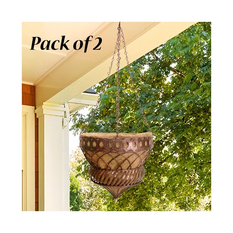 Austram Bronze Queen Anne Hanging Planters, 14 inch Diameter, Metal