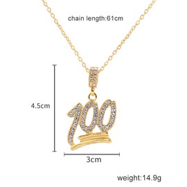Full White Rhinestone 100 Points Design Pendant Jewelry Gift For Girls Boys Student Bling Twist Rope Chain Hip Hop Necklaces
