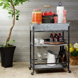 Old Dutch International Daisy Galvanized Bar/Serving Cart 26¾" x 13¾" x 31"