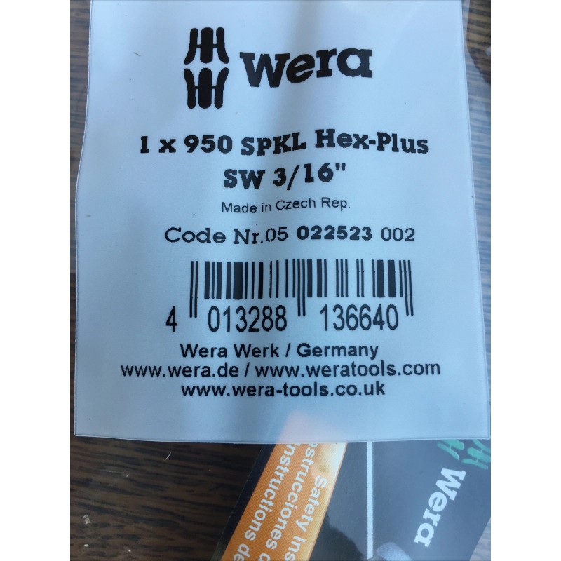 wera 022523 hex plus 3/16 germany 950 spkl
