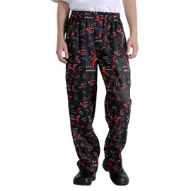 Men’s and Women's Baggy Printed Chef Pants Kitchen Uniforms with Elastic Waist Pants Chili XXL