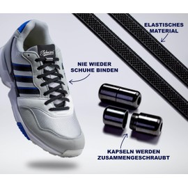 McFly Lace-Up Shoelaces Without Tying in Various Colours (Black, White, Red) and Patterns (Leopard, Snow Leopard, Zebra, Rainbow and Glitter Rainbow) - Elastic Shoelaces, black