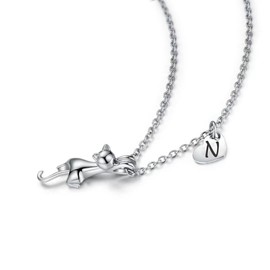 AILAAILA Kitty Cat Necklace for Women | Heart Initial Letter Necklace | Stainless Steel Pendant Jewelry Gifts for Pet Cat Lover Daughter N