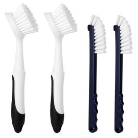 Cepillo para platos con asa, paquete de 2 cepillos para fregar platos con raspador integrado y 2 cepillos de lechada, cepillos de cocina para platos, 