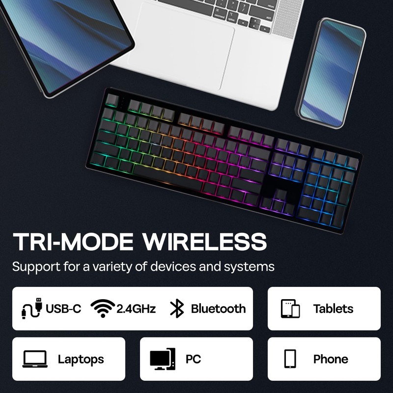 EPOMAKER TH108 Full Size Mechanical Keyboard, Wireless Gaming Keyboard with
