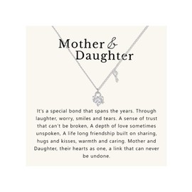Mother Daughter Necklace Silver Heart Necklaces Key Charm Necklace for Women Birthday Jewelry Gifts for Daughter Mother