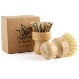 2 x Bamboo Breasts Washing Up Brush Wooden Dishwashing Brushes Dish Brush Cleaning Brush for Dishes, Pots, Pans Environmentally Friendly