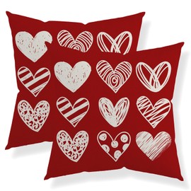 QANOK Valentine's Day Pillow Covers 18x18 Set of 2, White Hearts Throw Pillows Red Valentine's Day Decor Cushion Case Decorations for Home Couch Sofa Outdoor