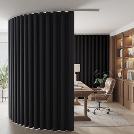 RYB HOME Blackout Room Divider Curtains with Flexible Track Ceiling&Wall Mount, Thermal Insulated Extra Wide Long Track Curtains with Hooks for Living Room, W100 x L84 inch Long, 1 Panel, Black