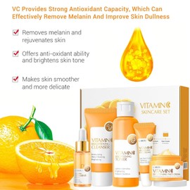 Vitamin C Skincare Set 5-in-1 Gift with Cleanser Toner Face Serum Cream Eye Cream Products for Teen Girls Long-Lasting Moisturizing for Women Men / 비타민 C 스킨케어 세트 클렌저 토너 페이스 세럼 크림 아이 크림이 포함된 5-in-1 선물 틴 걸을 위한 제품 여성 남성을 오래 지속되는 보습
