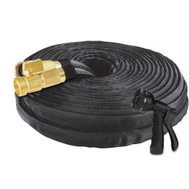 Lightweight Garden Hose 100ft,Water Hose with Spray Nozzle, Solid Fittings, Extra Strength Fabric Hose for Garden, Black