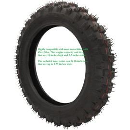 2.5-10" Off-Road Tire and Inner Tube Set, Dirt Bike Tire with 10-Inch Rim and 2.5/2.75-10 Dirt Bike Inner Tube Replacement,Compatible with Honda CRF50/XR50, Suzuki DRZ70/JR50, and Yamaha PW50-2PC