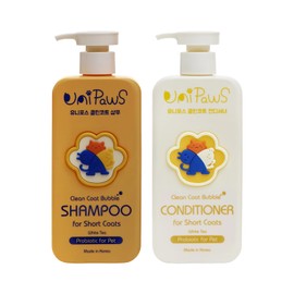 Unipaws Biotin Shampoo & Conditioner Set for Dog Short Hair - Probiotic Anti-Itch & Deshedding for Smelly Dogs, Biotin for Hair Thickening & Repair - Made in Korea, 2×16.9 fl oz