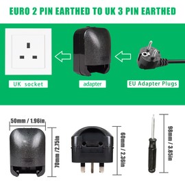 Euro Earthed to UK Converter Plug, EU to UK Plug Converter, 13 Amp Plug UK Fused with Screwdriver, EU to UK Plug, EU Plug Adapter to UK, Black