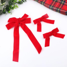 FULANSI FULANSI Velvet Hair Bow Clips for Women Girls Red Bows Hair Accessories 2 Sizes Long and Basic 4” Hair Bow Set Ribbon Ponytail Knot Bows Alligator hair Clips for Little Girls Toddler 3PCS