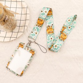 Boho Floral ID Badge Holder Cute Highland Cattle Lanyard Name Tag Neck Keychain for Keys Office, School, Beach