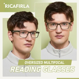 Ricafirla Progressive Multifocal Reading Glasses Men Multifocus Transition Trifocal Readers Multi Focus Clear On Top Blue Light Computer Tr90 Wide Metal Frames Spring Hinge +1.75 Dual Strength 2 Pack