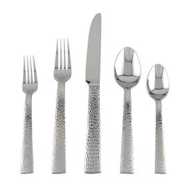 UPware 20-Piece 18/8 Stainless Steel Flatware Set, Service for 4, Include Knives/Forks/Spoons/Teaspoons/Salad Forks, Mirror Polished, Dishwasher Safe (Hammered)