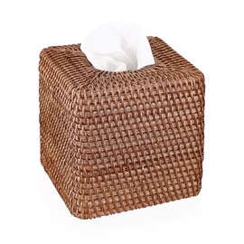 Sumnacon Tissue Box Cover Square Tissue Box Rattan Tissue Box Holder for Bathroom,Wicker Tissue Holder for Bathroom Toilet Living Room Kitchen Office Table Desk, Brown