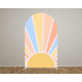 KONPON Sun Pattern Arch Covers Stretchy Backdrop for Groovy Party Rainbow Arch Backdrop Stand Covers Birthday Baby Shower Wedding Decoration Supplies