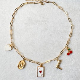 Chunky Charm Necklace For Women, Paperclip Link Chain Necklace Birthday Gift For Mom Gold Charm Necklaces for Women Summer Charm Necklace Vintage Chunky Necklace beach jewelry