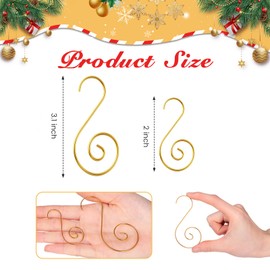 200 Pcs Christmas Ornaments Hooks, 2 Inch and 3.1 Inch S Shaped Christmas Tree Ornament Hangers Xmas Swirl Metal Hanging Hooks for Xmas Tree Balls Decoration(Gold)