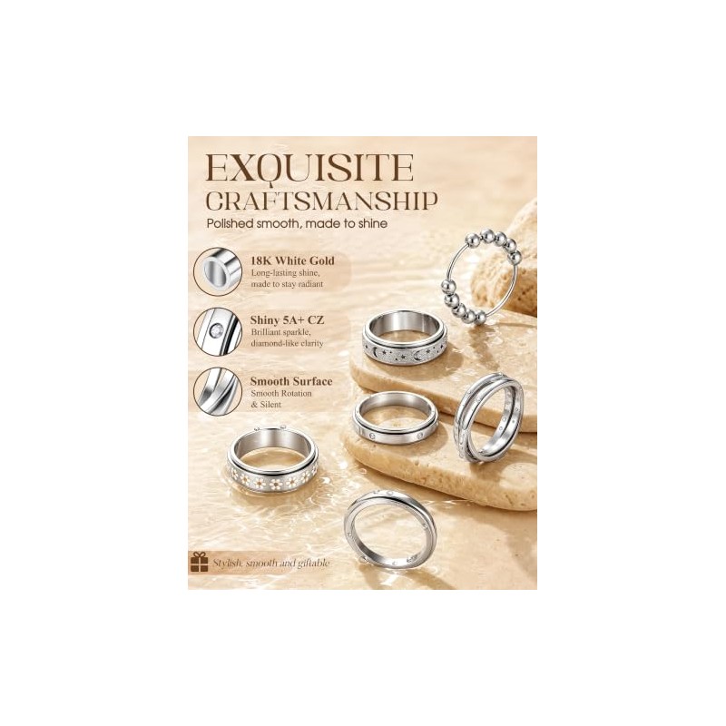 Cassieca Juego Anillos Ansiedad Mujer Acero Inoxidable