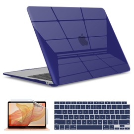 IBENZER Compatible with New MacBook Air 13 inch case 2022 2021 2020 M1 A2337 A2179 A1932, Hard Shell Case&Keyboard Cover&Screen Film for Mac Air 13 Touch ID (2018-2022), Crystal NavyBlue, AT13CYNV+2