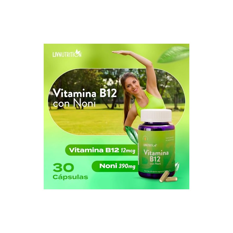 Liv Nutrition Vitamina B12 Noni 400 Cápsulas Veganas Gluten Suplemento