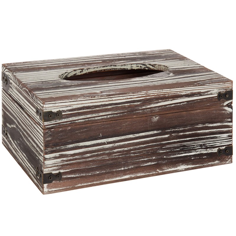 MyGift Torched Wood Rectangular Tissue Box Cover with Hinged Lid