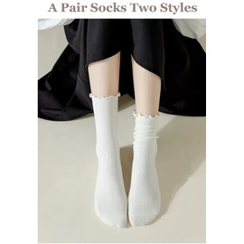 Flydo Ruffle Socks Women Cotton Socks Cute White Socks for Women Girls Lettuce Edge Socks Women Frilly Low Socks 5 Pack White
