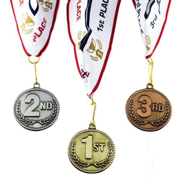 All Quality 1st 2nd 3rd Place High Relief Award Medals - 3 Piece Set (Gold, Silver, Bronze) Includes Custom Designed Neck Ribbon