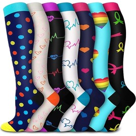 Calcetines de Compresión Mujer y Hombre, 7 Pares de Medias de Compresión 20-30 mmH, Ideal Calcetas Elásticas de Compresión para Deportivas Ejercicio, Enfermeras, Correr, Embarazos, Viajes, Vuelo