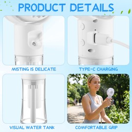 ZeahVeyora 6 Pack Handheld Portable Misting Fan 4 Speeds Rechargeable Battery Operated Fan with Water Sprayer Mini Personal Cooling Fans for Outdoor Travel Makeup Home Office Camping(White)
