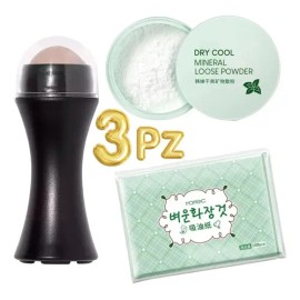 3pzs Piel Mate Rodillo+ Polvo+ 100 Papeles Absorbe Grasa Color Al Azar Día/noche