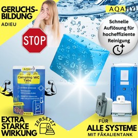 AQAHY Camping Toilet Additive - Tabs Blue Extra Strong - Coniferous Forest Toilet Drops - Chemical Toilet Tabs Removes Unpleasant Odours - Made in Germany