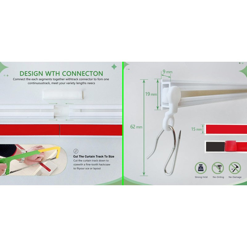 Ontrack Self Adhesive Curtain Track, Wall Track Set- No Drill,