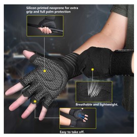 ihuan Ventilated Weight Lifting Gym Workout Gloves Full Finger with Wrist Wrap Support for Men & Women, Full Palm Protection, for Weightlifting, Training, Fitness, Hanging, Pull ups