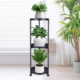 3 Tier Plant Stand Indoor Outdoor 34'' Extra-Tall Metal Plant Stands for Potted Plants Multiple Tiered Plant Shelf Vertical Black Iron Planter Rack Large Flower Pot Holder Table for Patio Corner