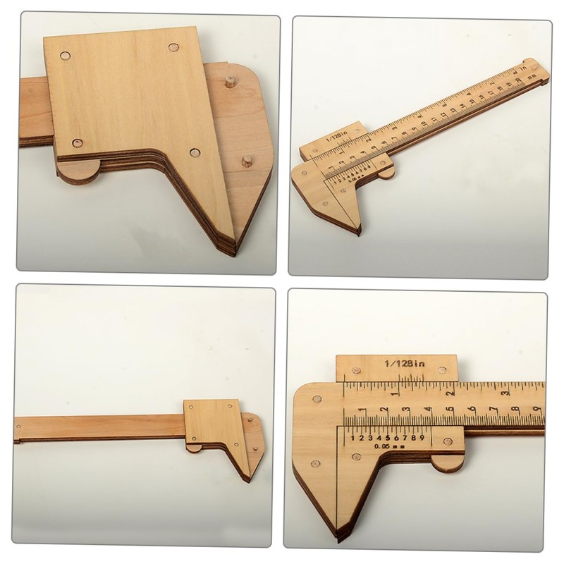 GLEAVI Wood Caliper Measuring Ruler Portable Straight Ruler for Students